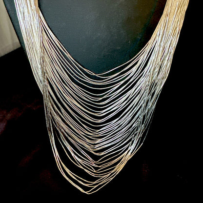 Statement Graduated Bib Heishi Liquid Sterling Silver 49S Necklace 28” 17768