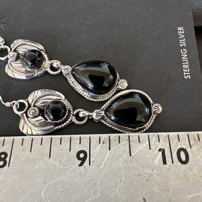 Black Onyx Navajo Sterling Silver Dangle Earrings 1.5" 18292