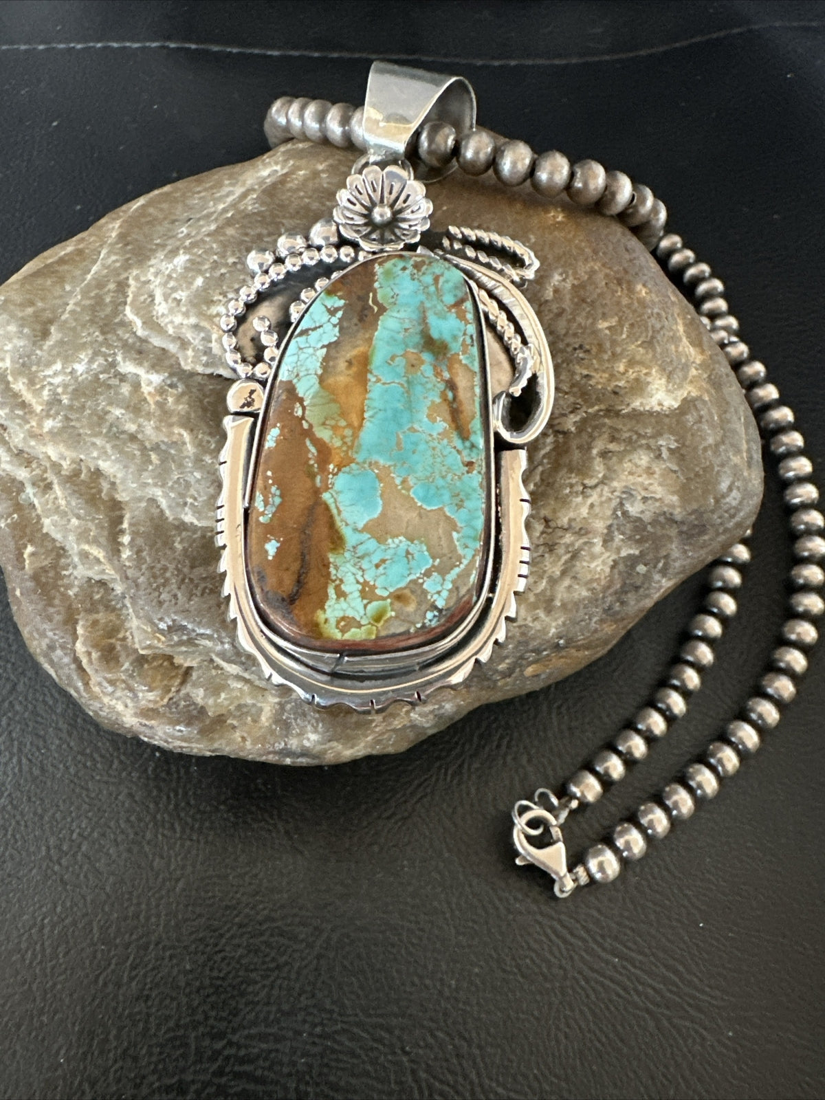 Mens Women Navajo Sterling Silver Green Royston Turquoise Necklace Pendant 18158