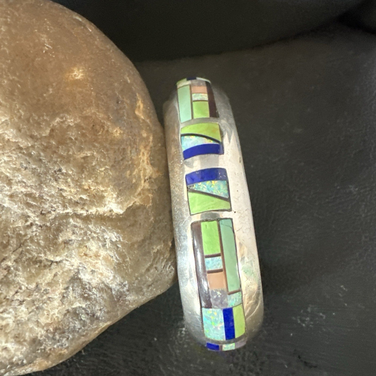Womens Green Turquoise Lapis Navajo Sterling Silver Inlay Cuff Bracelet 19037
