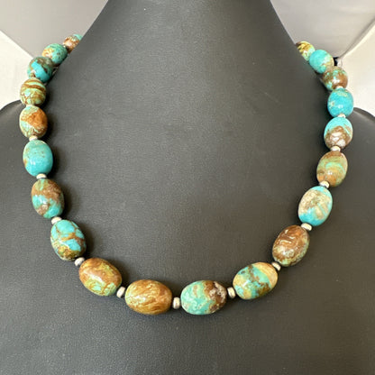 Green Blue Royston Turquoise Navajo Sterling Silver Beads Necklace 20" 19563