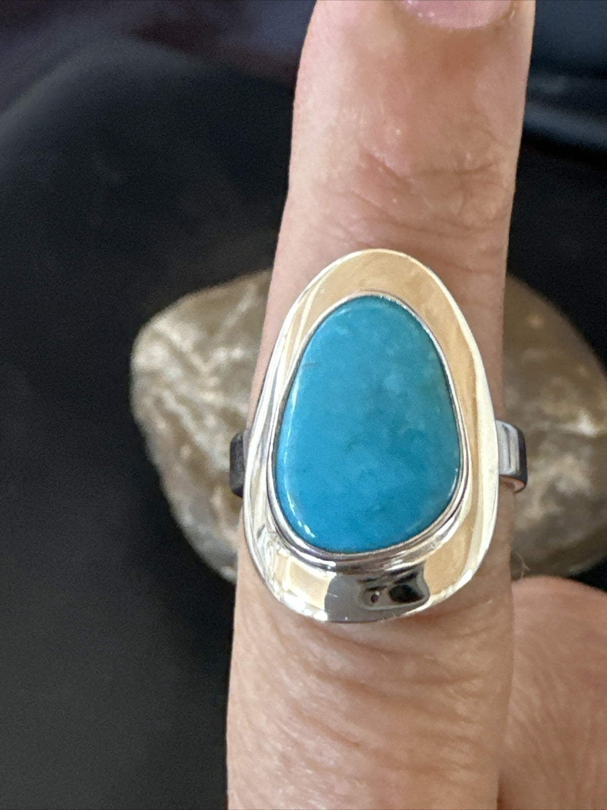 WoMens Sterling Silver Blue Kingman Turquoise Ring Size 7.5 17685