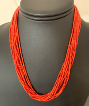 Apple Coral Tube Heishi Bead 10 Strand Navajo Necklace 17" | Sterling Silver | Authentic Native American Handmade | 4708