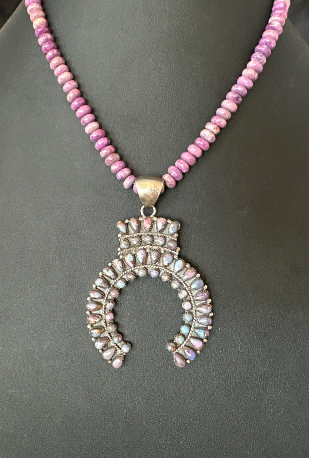 Old Pawn Purple Spiny Naja Sterling Silver Purple Stone Necklace 16” 19769