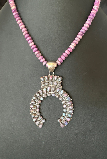 Old Pawn Purple Spiny Naja Sterling Silver Purple Stone Necklace 16” 19769