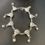 White Blue Opal Balloon Navajo Link Inlay Bracelet 7.5" | Sterling Silver | Authentic Native American Handmade | 12922