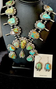 Royston Turquoise Navajo Squash Naja Necklace Earrings | Sterling Silver | Authentic Native American Handmade | 18229
