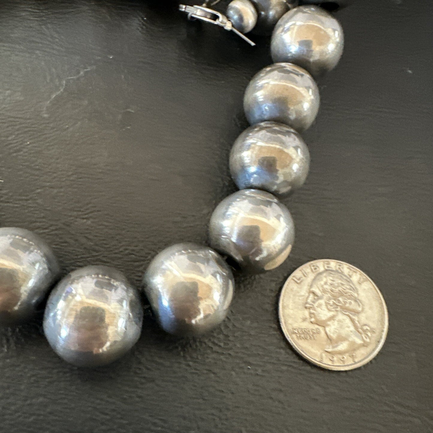 XL Round 18mm Sterling Silver Navajo Pearls 17” Single Strand Necklace 91817