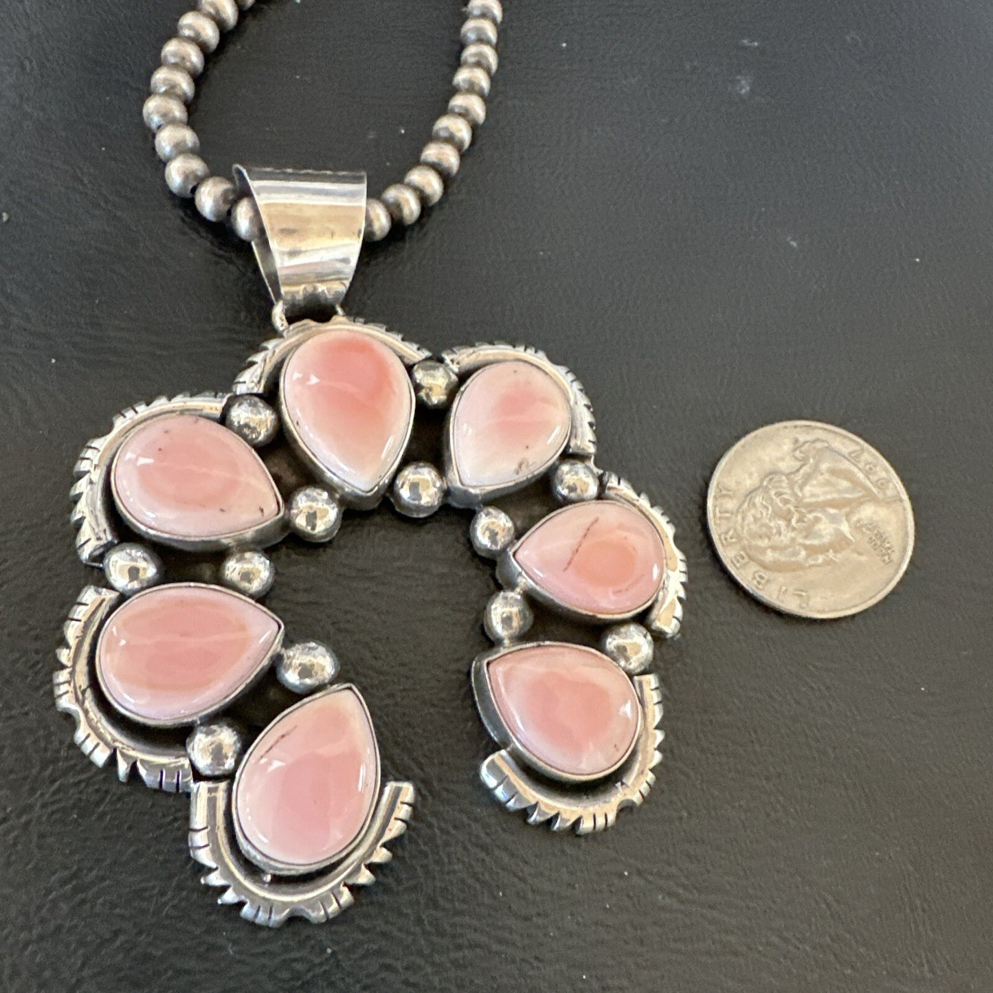 Pink Conch Native American Navajo Sterling Silver Naja Pendant 18928