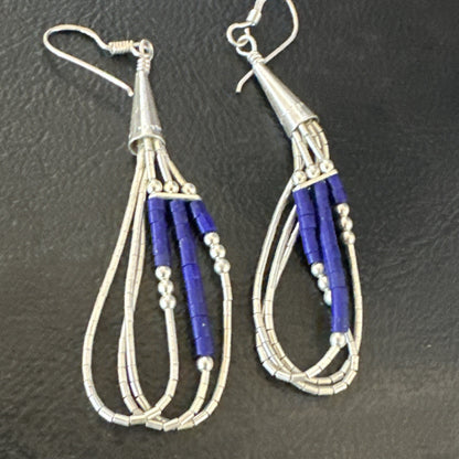 Blue Lapis 3S Heishi Liquid Sterling Silver Dangle Earrings 18099