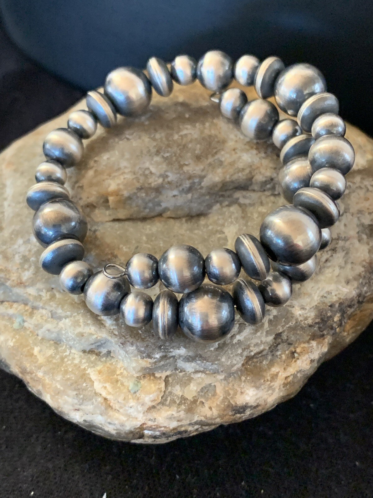 Navajo Pearls Sterling Silver Mixed Bead Stainless Wrap Bracelet 8" 11808