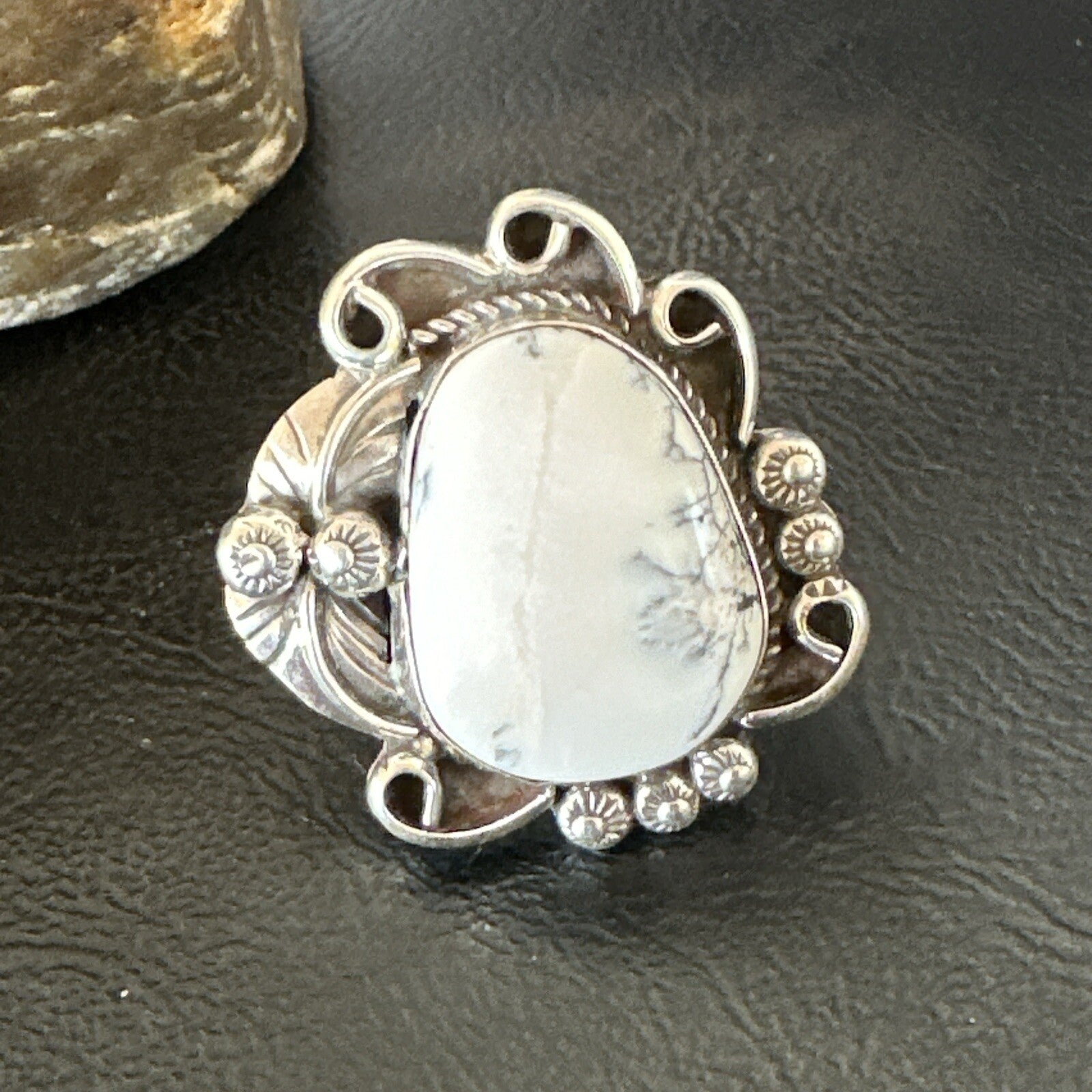 Mens Womens White Buffalo Turquoise Navajo Sterling Silver Ring Size 10 18103
