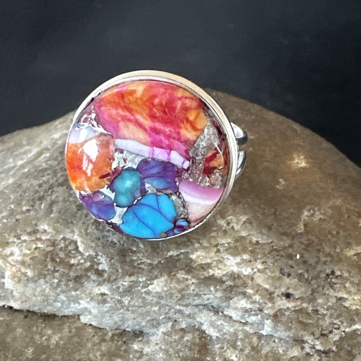 Blue Turquoise Spiny Oyster Navajo Sterling Silver Ring Size 8 18248