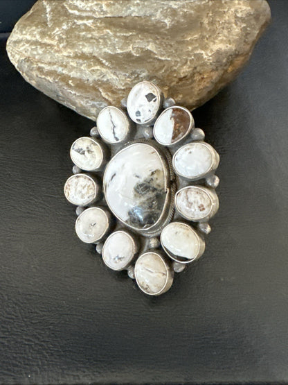 XXL White Buffalo Turquoise Navajo Sterling Silver Cluster Ring Size 8 19275