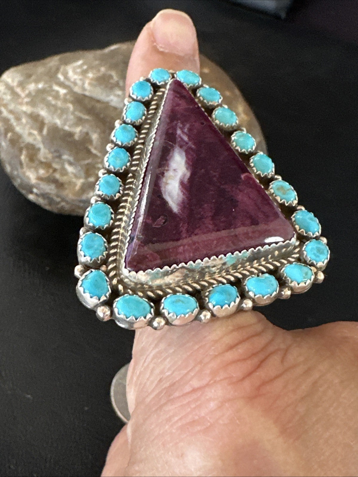 Statement Cluster Turquoise Purple Spiny Navajo Sterling Silver Ring Sz 10 19103