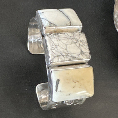 Mens Womens White Buffalo Turquoise Navajo Sterling Silver Cuff Bracelet 17945