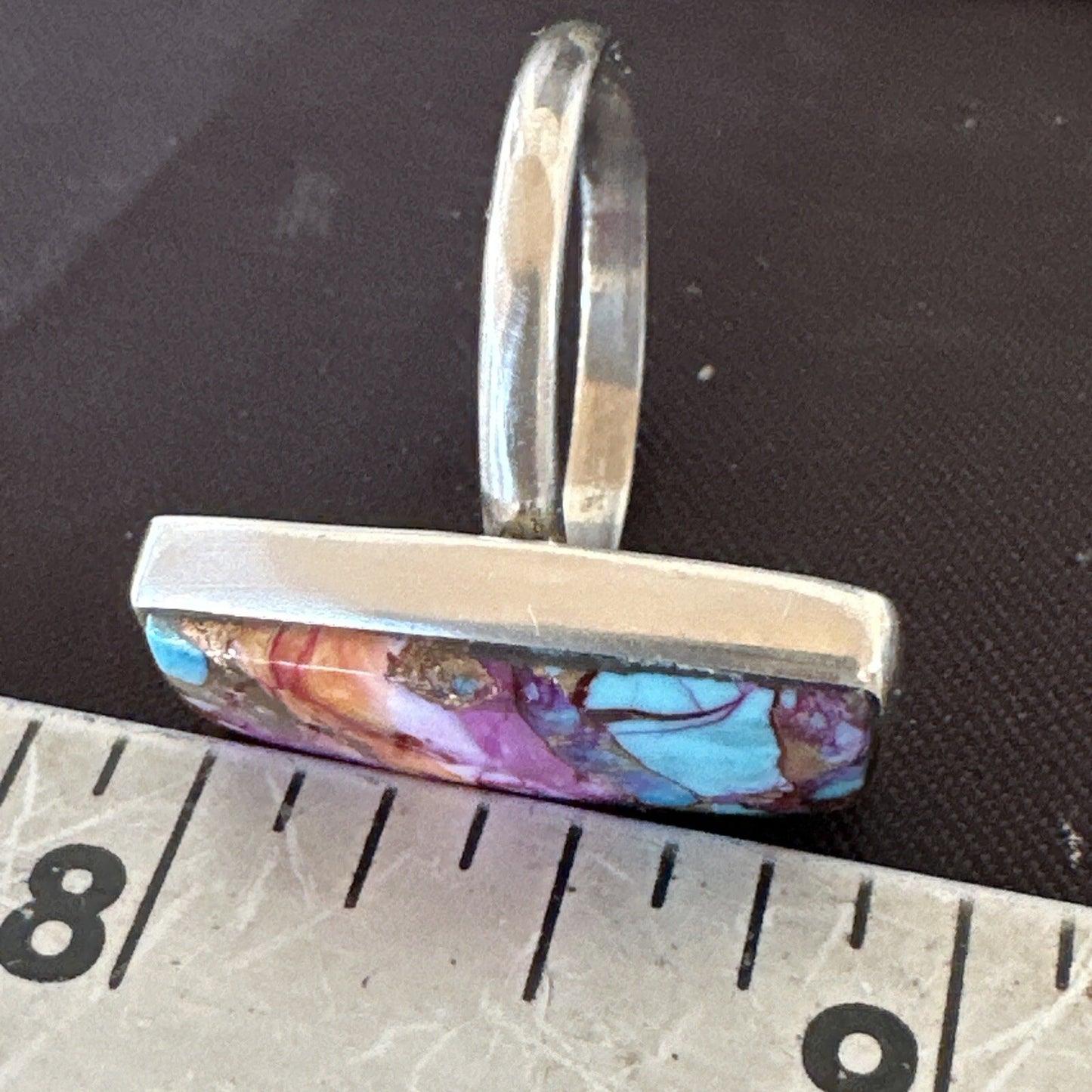 Blue Turquoise Spiny Oyster Southwestern Sterling Silver Ring Size 11 18453