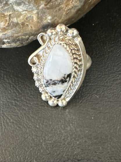 Black White Buffalo Turquoise Navajo Sterling Silver Ring Size 11 19811