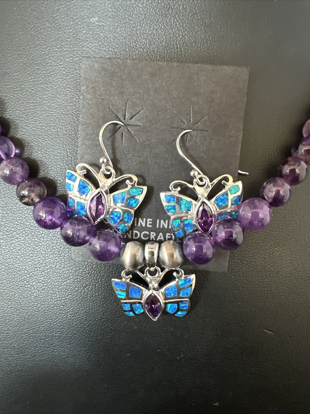 Butterfly Navajo Purple Amethyst Opal Sterling Silver Necklace Earrings 15299