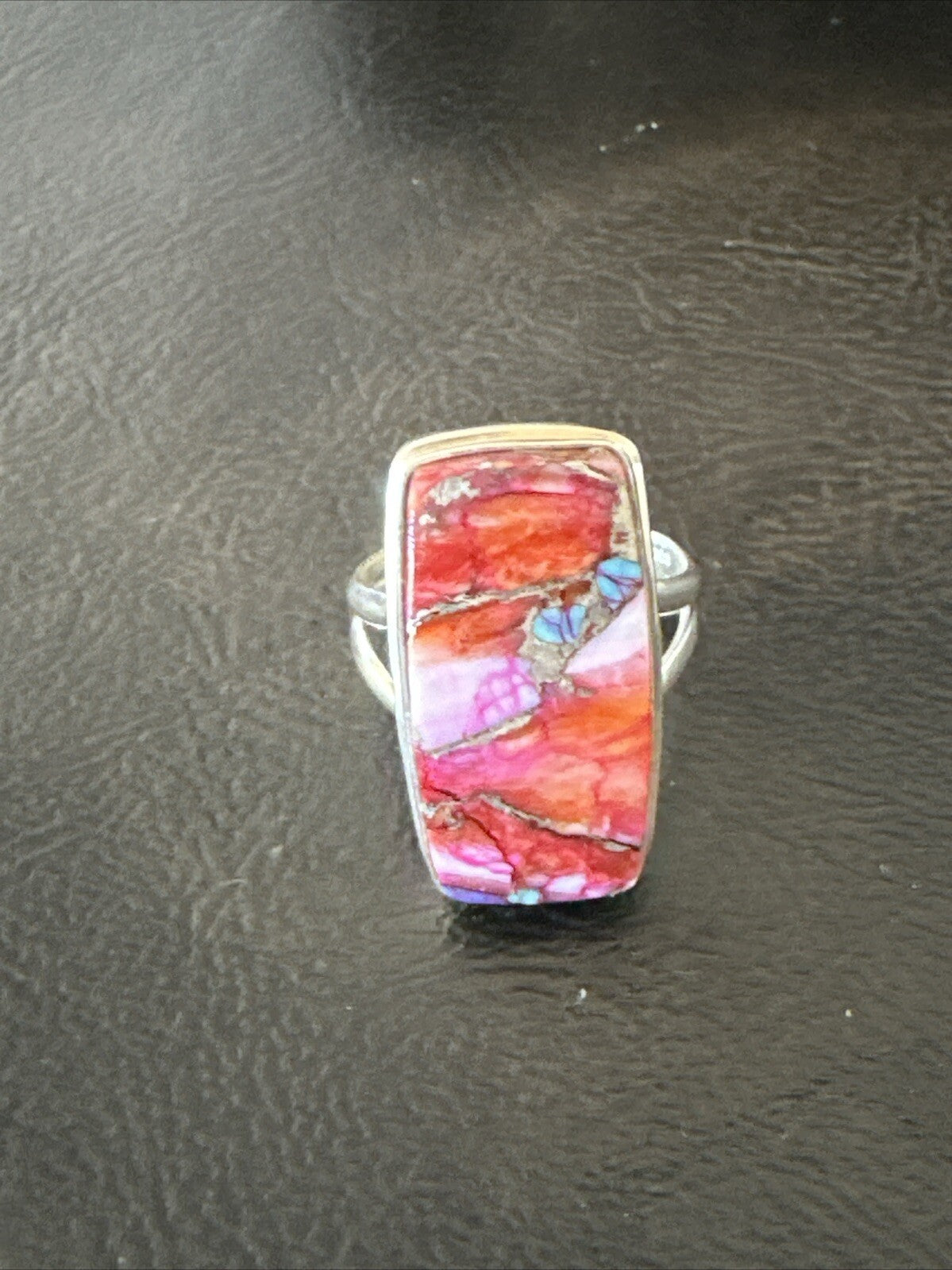 Blue Turquoise Spiny Oyster Southwestern Sterling Silver Ring Size 8 18486
