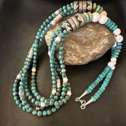 Tommy & Rosita Singer T R Sterling Silver Turquoise 4 Strand Necklace 30” 19758