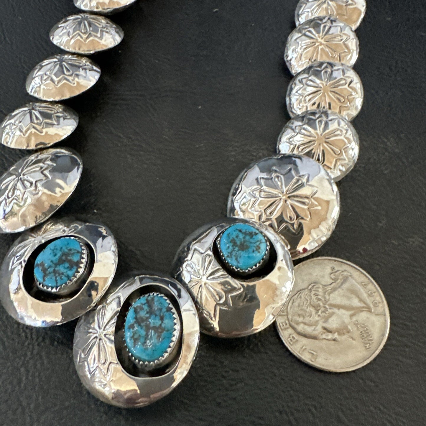 Reversible Coral Turquoise Navajo Sterling Silver Necklace Earrings 24" 17769