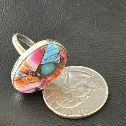 Blue Turquoise Spiny Oyster Southwestern Sterling Silver Ring Size 7 18495