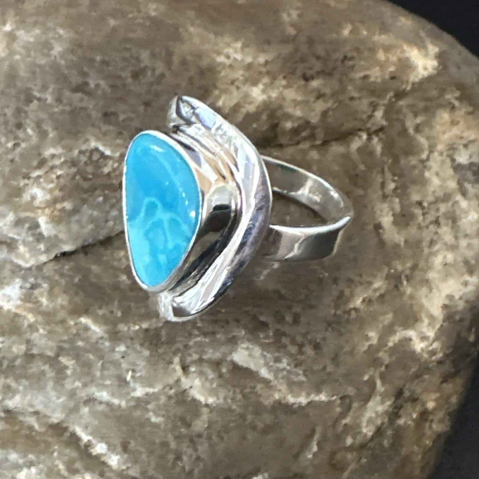 Southwestern Sterling Silver Blue Kingman Turquoise Ring Size 7 18507