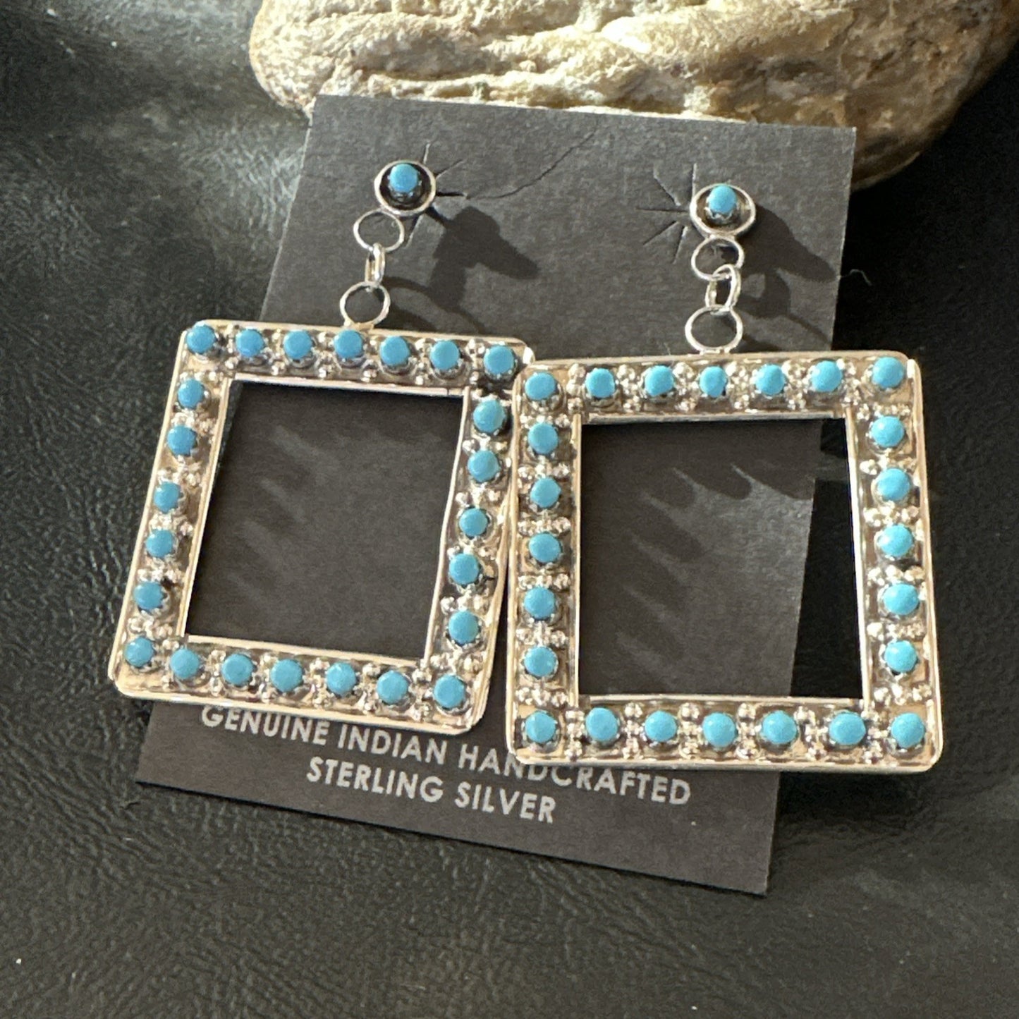 Zuni Petite Point Turquoise Cluster Earrings Sterling Silver Handmade 19771