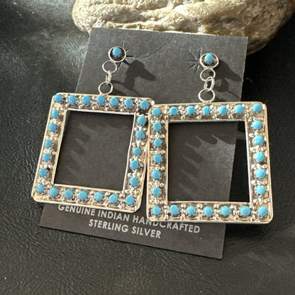 Zuni Petite Point Turquoise Cluster Earrings Sterling Silver Handmade 19771