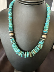 Graduated Blue Turquoise Navajo Pearls Necklace 18" | Sterling Silver | Authentic Native American Handmade | 18319