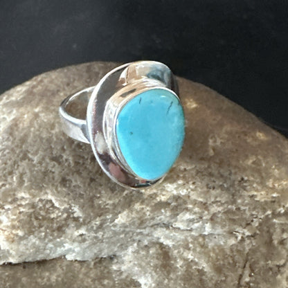 Southwestern Sterling Silver Blue Kingman Turquoise Ring Size 7 18510