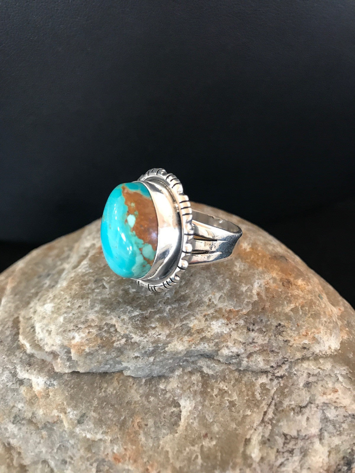 Blue Mountain Pilot Turquoise Navajo Sterling Silver Ring Size 9 8242