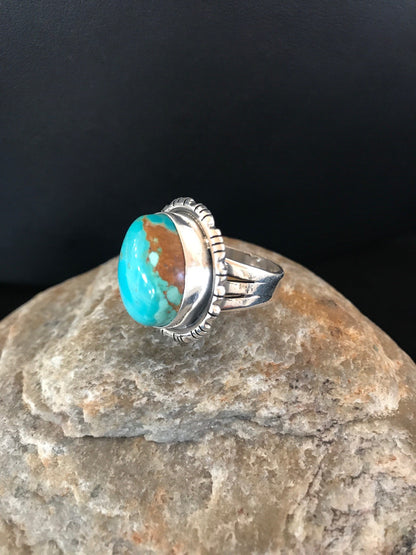Blue Mountain Pilot Turquoise Navajo Sterling Silver Ring Size 9 8242