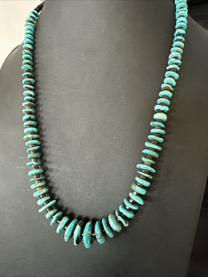 Navajo Blue Turquoise Shell Sterling Silver 24” Necklace 19710