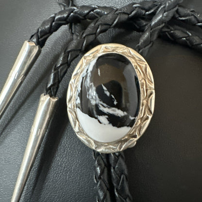 Mens BOLO TIE WHITE BUFFALO TURQUOISE Sterling Silver Navajo 1" 19123