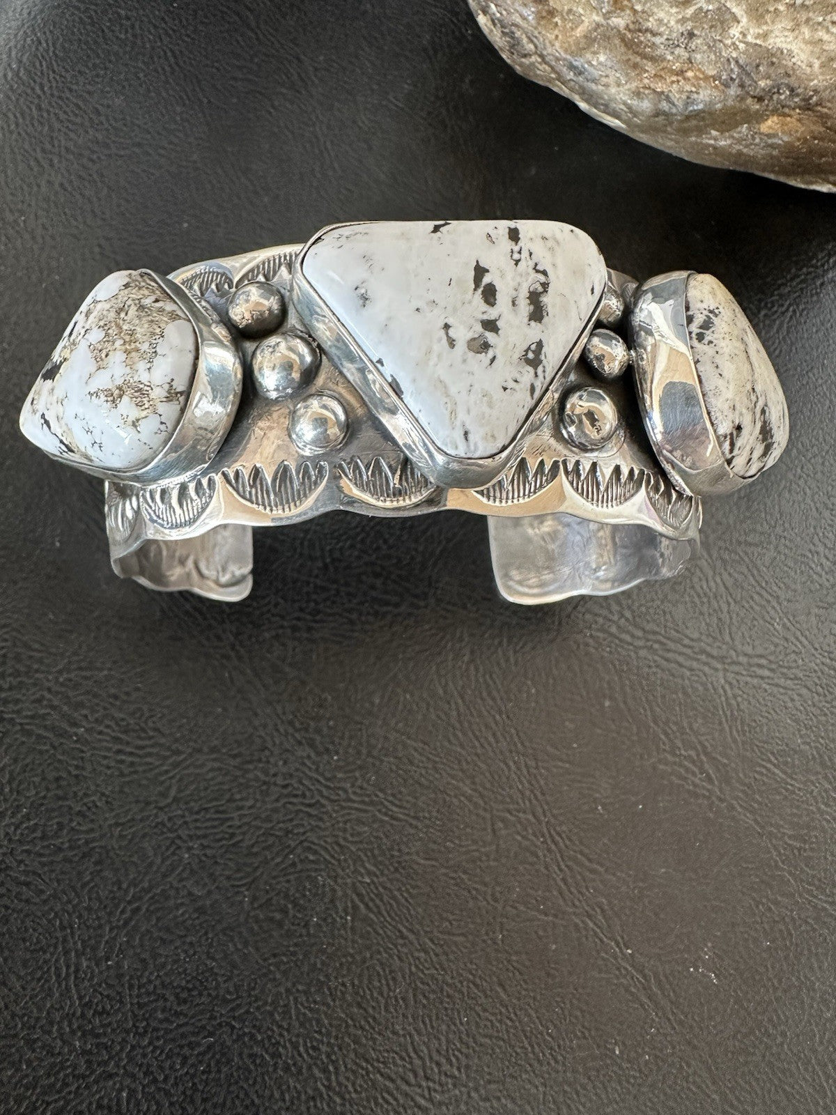 Mens White Buffalo Turquoise Navajo Sterling Silver Cuff Bracelet 7.75" 19427