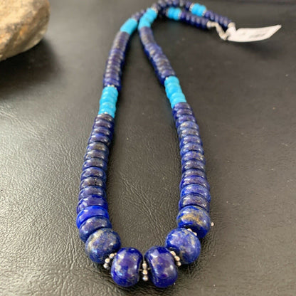 Men's Lapis and Turquoise Beaded Necklace Sterling Silver 23" 10835