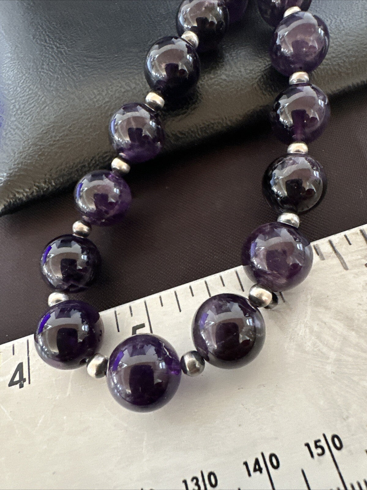 12mm Purple Amethyst Navajo Sterling Silver Necklace 21” 18304