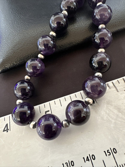 12mm Purple Amethyst Navajo Sterling Silver Necklace 21” 18304