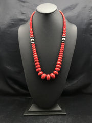 Apple Sponge Coral Graduated Bead Navajo Necklace | Sterling Silver | Authentic Native American Handmade | 4558