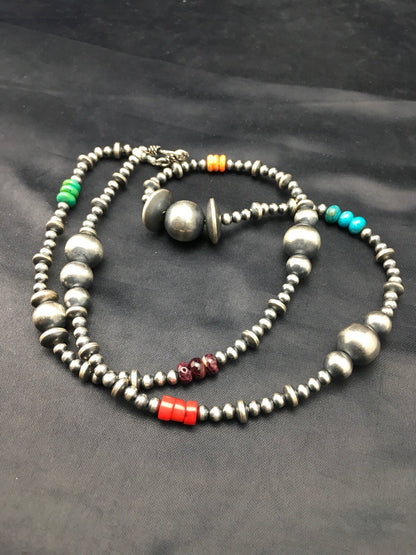 Navajo Pearls Sterling Silver Bead Necklace 30" Long