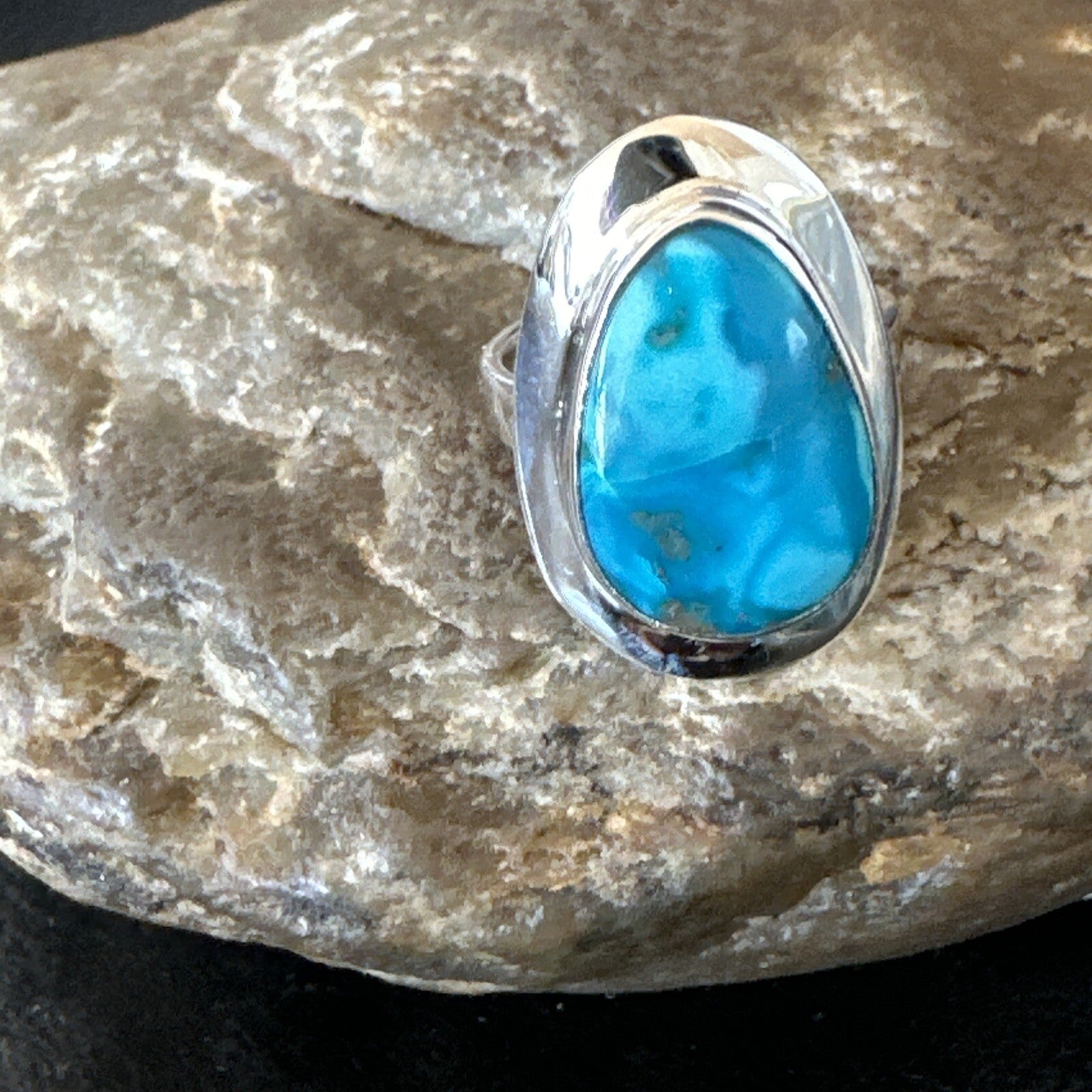 Southwestern Sterling Silver Blue Kingman Turquoise Ring Size 7.5 18515