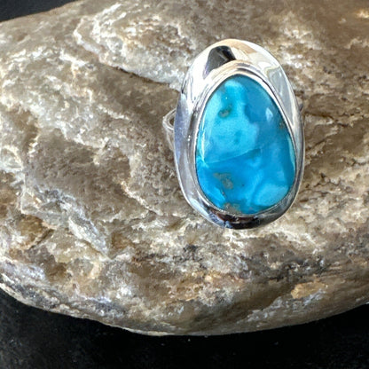 Southwestern Sterling Silver Blue Kingman Turquoise Ring Size 7.5 18515