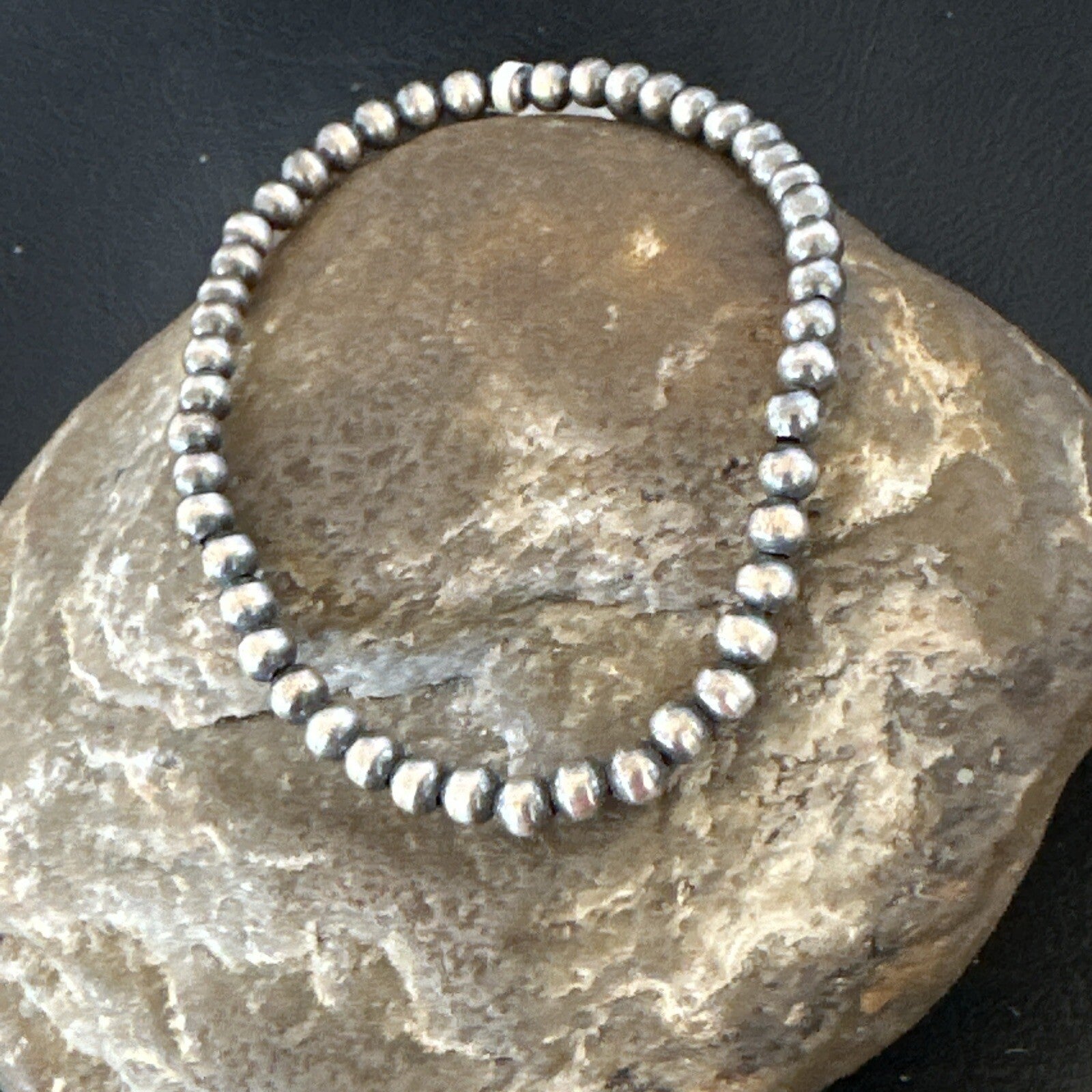 Stretch Navajo 4mm Beads 7” Sterling Silver Bracelet 90402