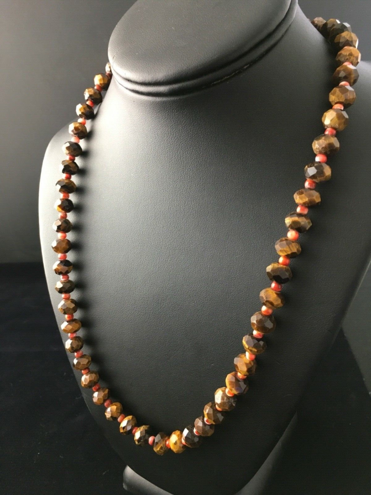 Tiger's Eye & Spiny Oyster Navajo Sterling Silver Necklace 1793