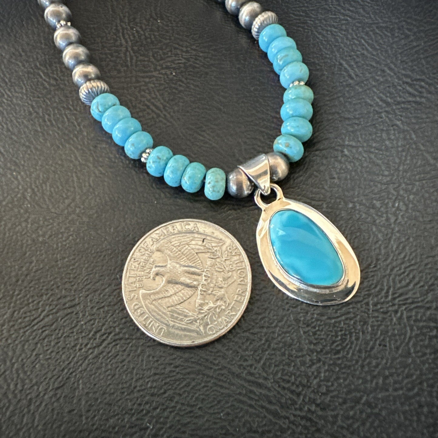 WoMens Blue Kingman Turquoise Pendant Navajo Sterling Silver Necklace 21" 18416