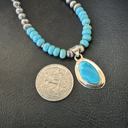 WoMens Blue Kingman Turquoise Pendant Navajo Sterling Silver Necklace 21" 18416