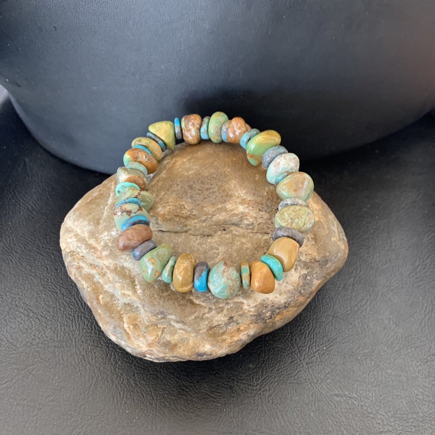 Womens Blue Green Turquoise Stretch Stone Friendship Bracelet 11822