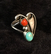 Men's Turquoise Coral Navajo Ring Size 6.5 | Sterling Silver | Authentic Native American Handmade | 08714